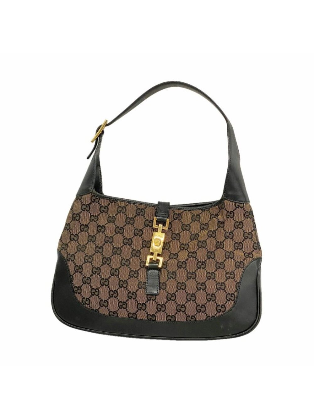 Gucci Shoulder Bag GG Canvas Jackie Brown Black Gold
